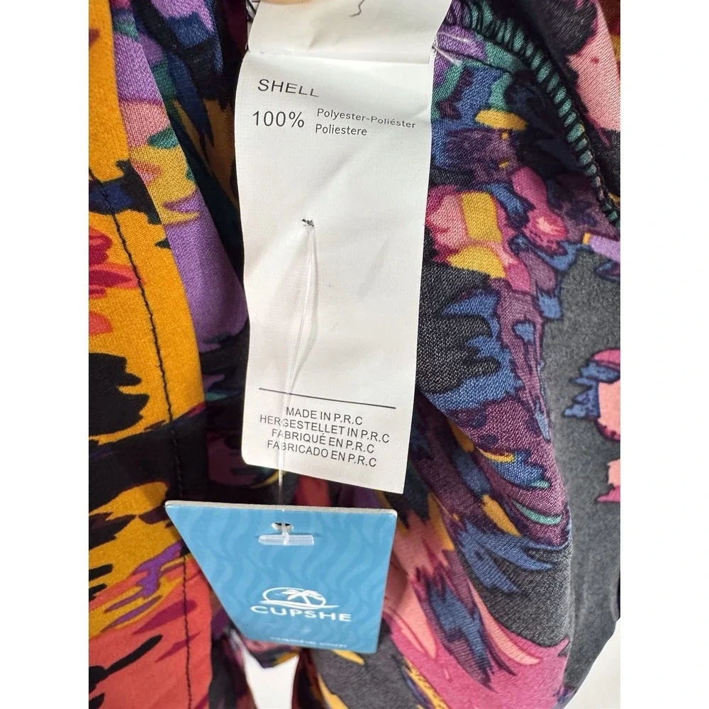 CUPSHE‎ NWT Size Small Colorful Abstract Floral Long Sleeve Tie Waist Dress